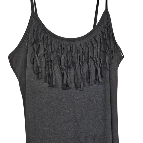 Miken Swim Fringe Maxi Dress Size M Swim Coverup Beach Black Grunge Goth Bodycon - Picture 2 of 6